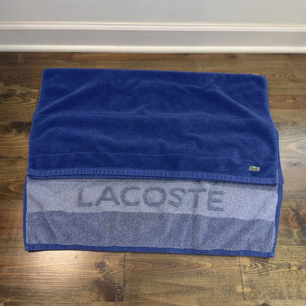 Set Of 2 Lacoste Croc Towel Blue Striped Ocean Heathered Blue